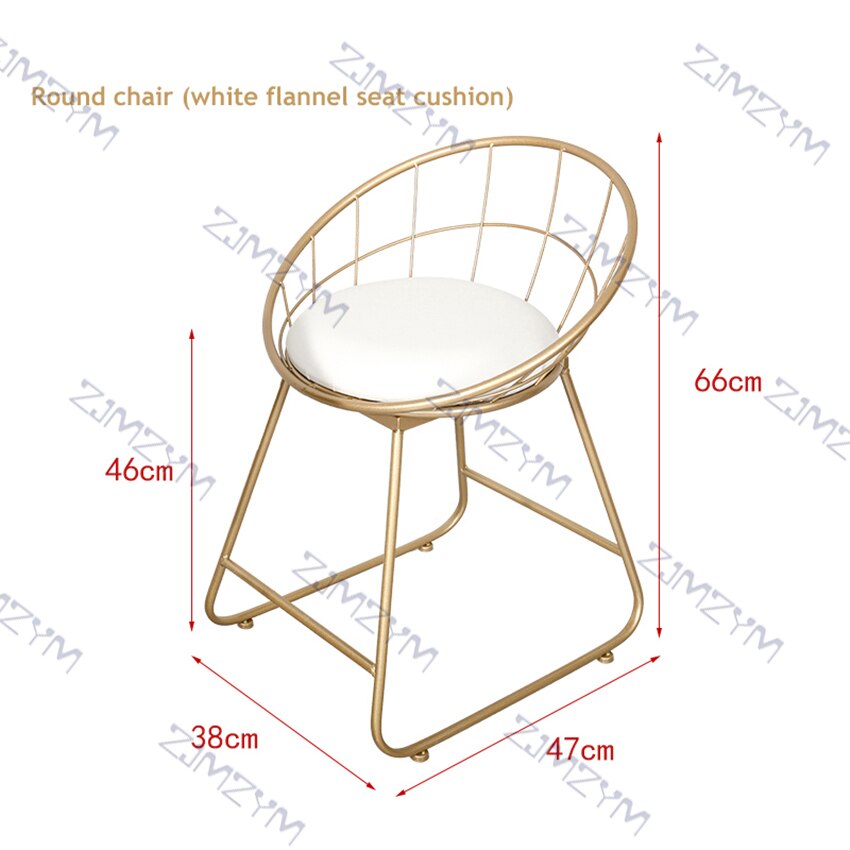 Nordic Style Wrought Iron Round Dressing Chair Modern Minimalist Backrest Makeup Chair Living Room Furniture Home Leisure Chair: white