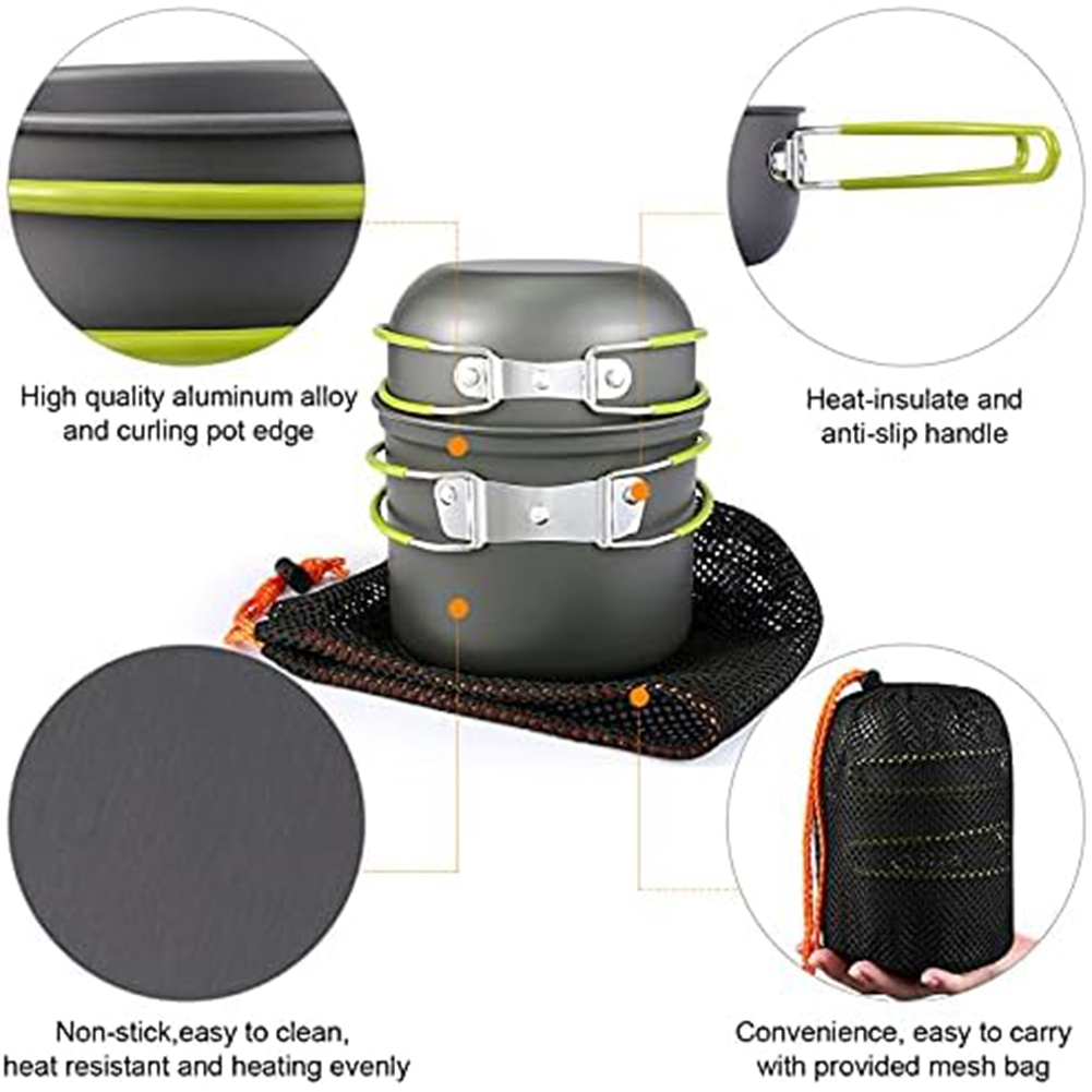 Para juego de cocina de aluminio anodizado duradero para 2 3 personas, ideal para acampar, senderismo y picnics con fácil limpieza