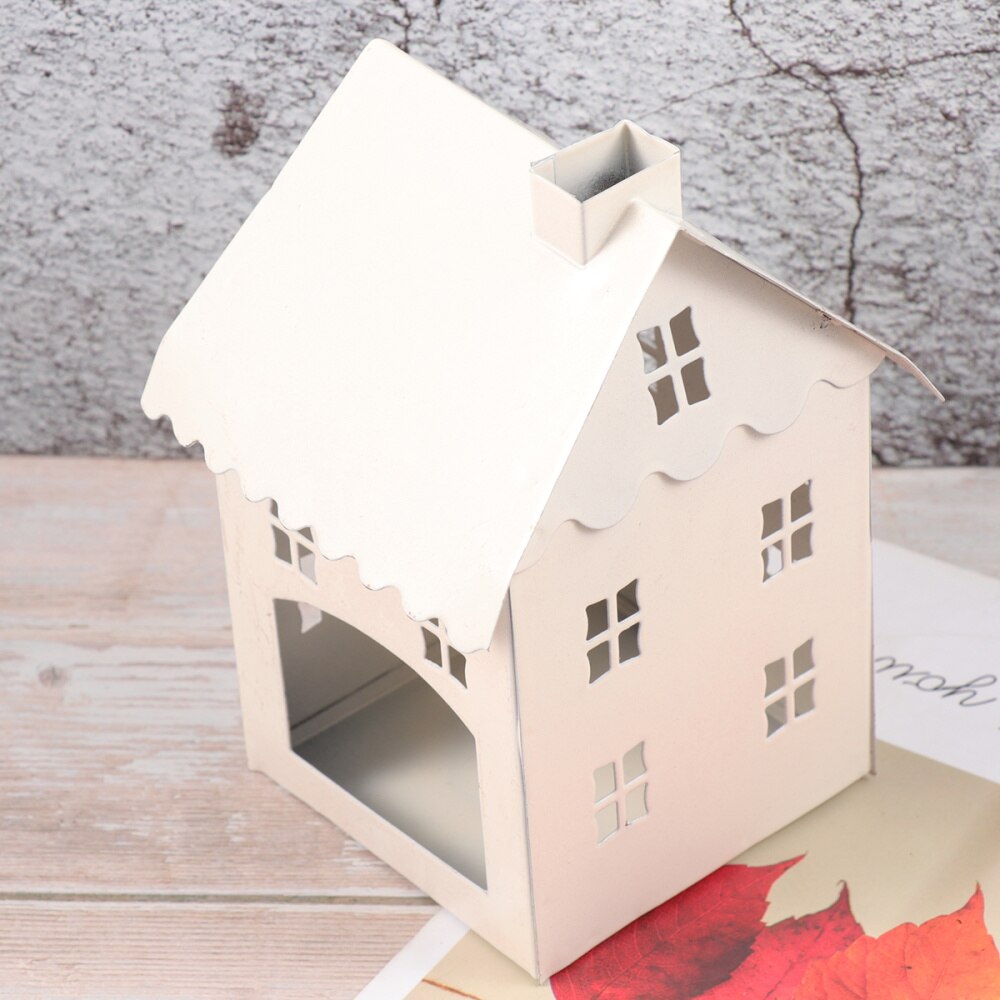 Candlestick White Iron House Shaped Lantern Crafts for Living Room Home Wedding