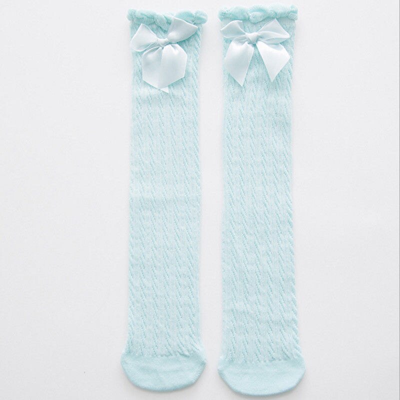 Toddler Princess Kid Baby Girl Knee Socks Cotton Breathable Baby Socks Summer Socks For Girl Knitted Lace Bow Sweet Sweet: Blue / 28cm