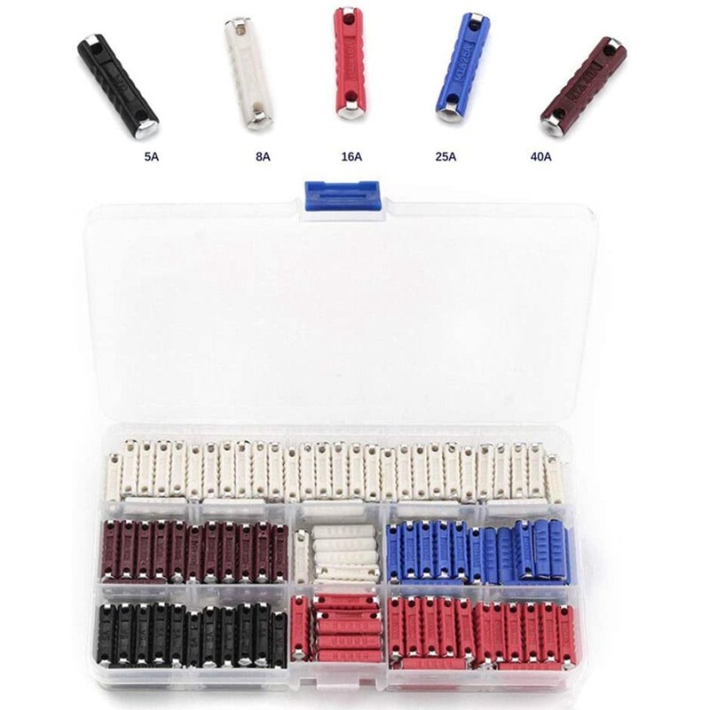 200Pcs 5 Kinds Fuse Electrical Continental Fuses ortment Kit 5A 8A 16A 25A 40AMP for Car Two-Wheeler