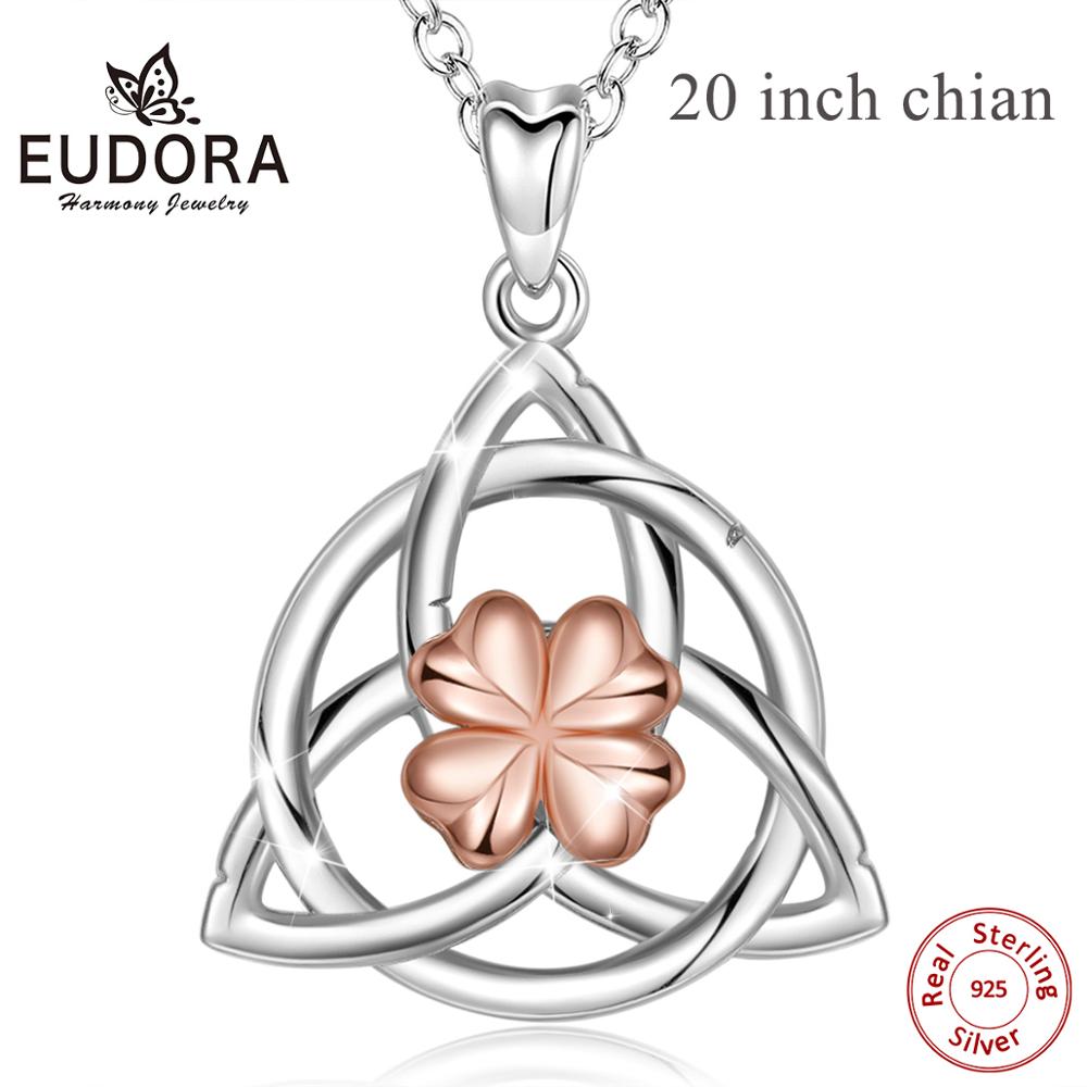 Eudora 925 Sterling Silver Triangle Celtics Knot Pendant Necklace Rose gold Celtic-Shamrock Necklace good luck fine jewelry D518: 20 inch chain