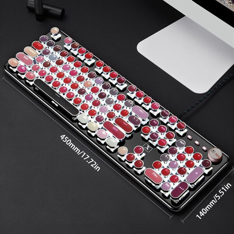 Retro Punk Mechanical Lipstick Metal Keyboard Mouse Set Laptop Desktop Computer Round Key Keyboard Accessory