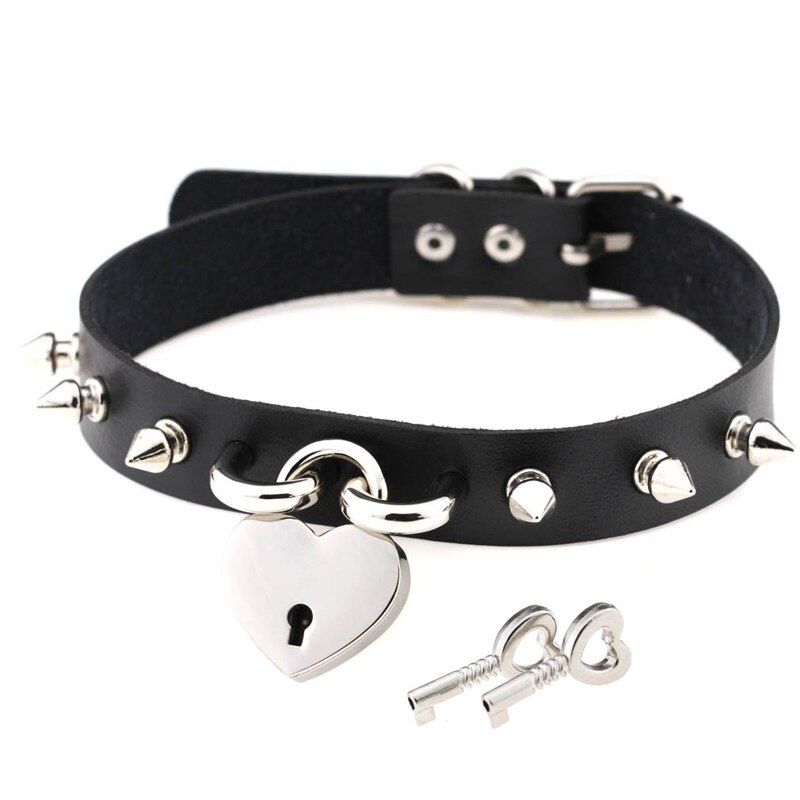 Gothic Punk Ketting Harajuku Multi Kleur Hart Met Lock Hanger Pu Lederen Choker Kraag Ketting Voor Vrouwen Meisjes Sieraden: 16