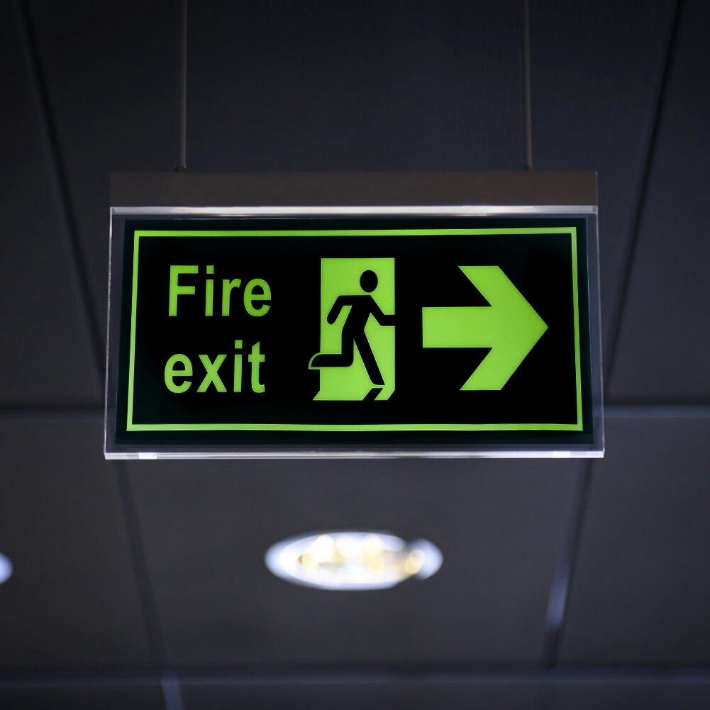 2Pcs Luminous Self-Adhesive Safety Warning Sign Sticker Safety Fire Exit Signs with Direction