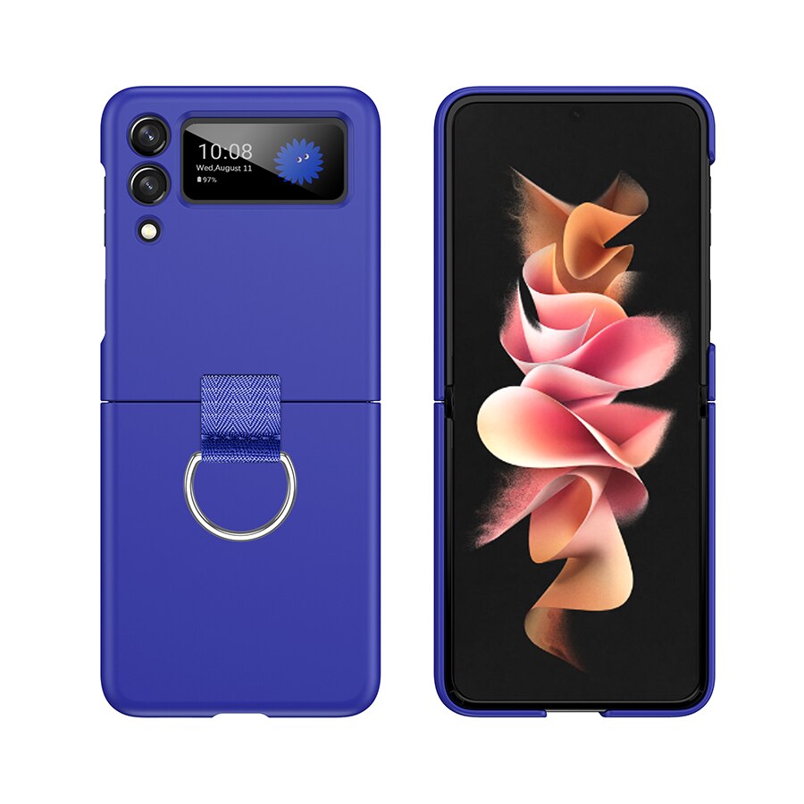 Case for Samsung Galaxy Z Flip 3 5G Zflip3 Hand Strap Phone Case Silicone Shockproof Protective Cover with Ring for Z Flip3 Z3: D132-D-Light Blue