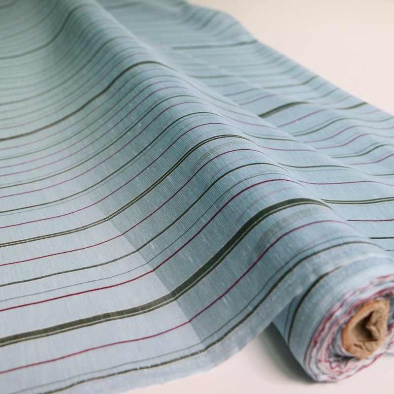 Tela Vintage de seda Natural para vestido, 50cm x 140cm, a rayas, azul