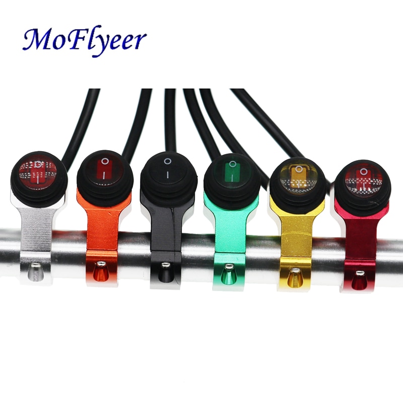 MoFlyeer 7/8" 22mm Motorcycle Aluminium Alloy Switches Waterproof Headlight Switch and 3 Wires with Red Led Light 12v