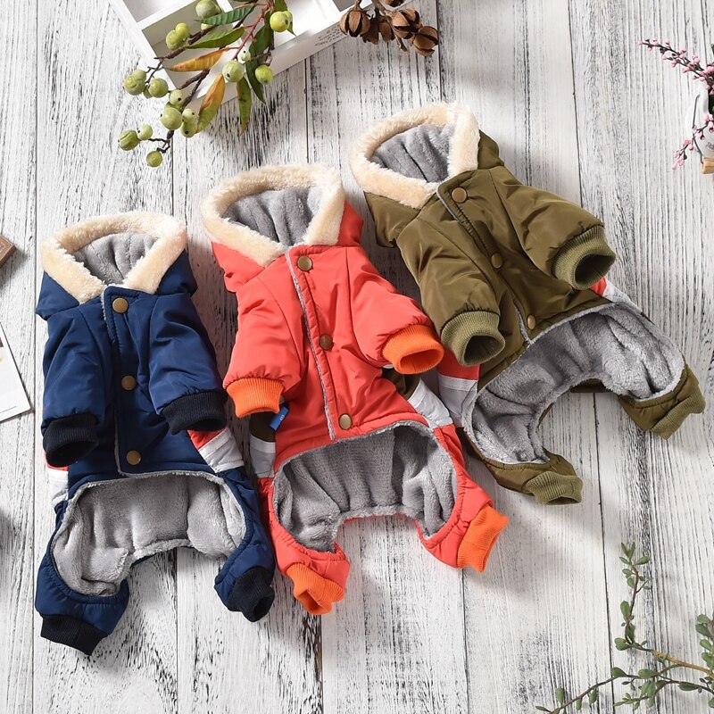 Hoed Met Bont Sneeuw Hond Kleding Blauw Oranje Groen Winddicht Hooded Vier-Legged Katoen Huisdier Down Jassen Winter Warm kat Accessoires