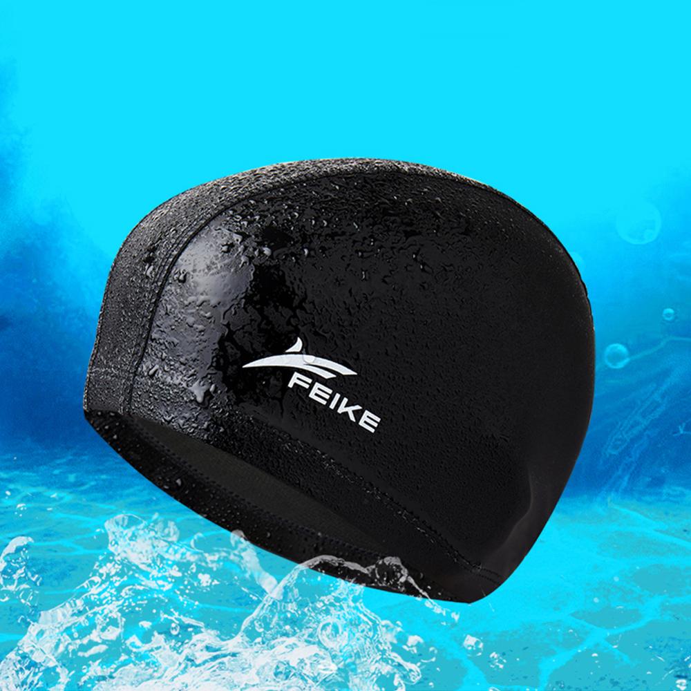 Elastic Waterproof PU Fabric Swim Cap Long Hair Ears Protection Hat Sports Swim Pool Hat Swimming Caps For Adults Free Size