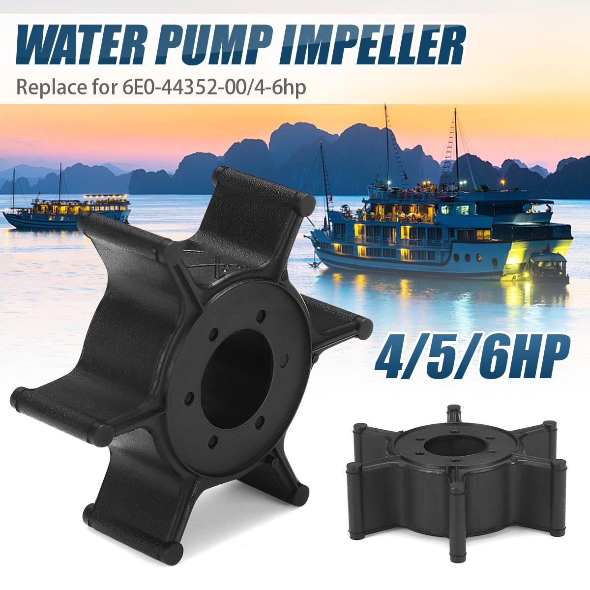 Marine Water Pump Impeller Boat Engine Impeller 6 Blade for Yamaha Outboard Engine 4/5/6HP 6E0-44352-00 Black Rubber