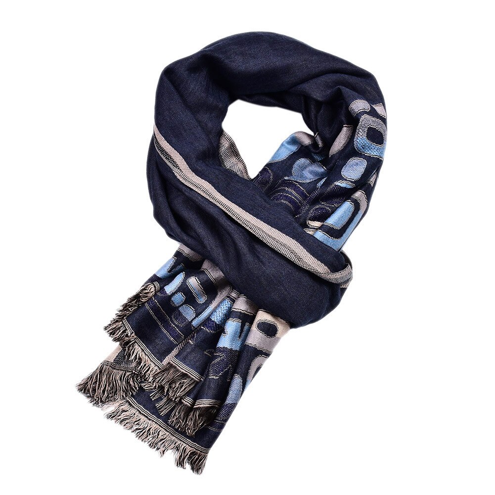 SHOWERSMILE Men Scarf Cotton British Style Scarf for Men Geometric Print Long Male Winter Scarves 195cm*65cm: blue