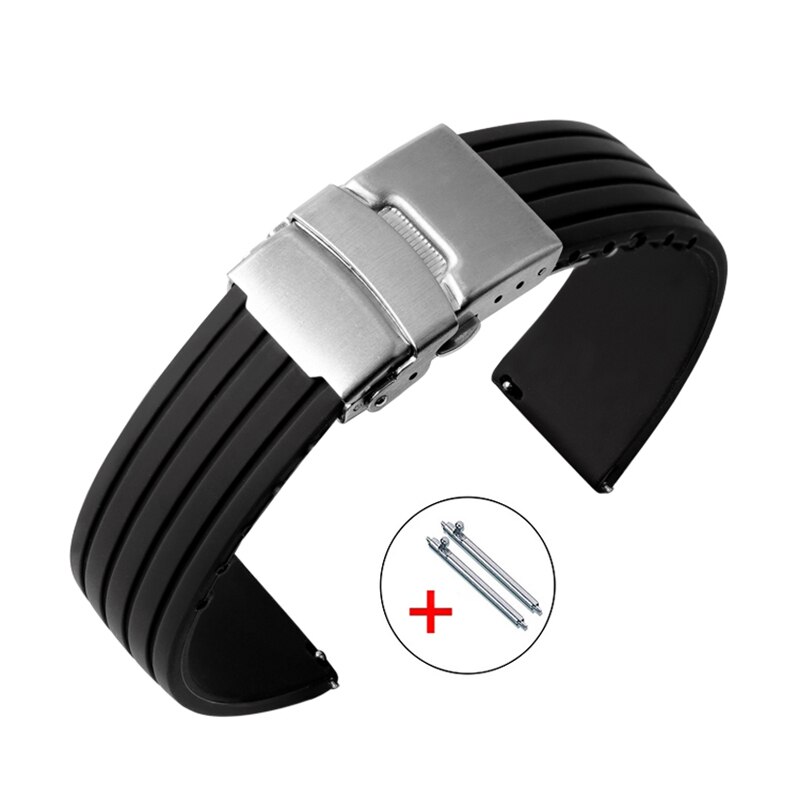 Quick Release Silicone Straps 18mm 20mm 22mm 24mm Folding Buckle Waterproof Rubber Men Replacement Bracelets Band Watch Belts: Black / 20mm