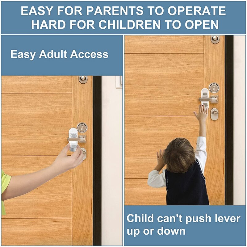 Child Safety Door Lever Locks,4 PCS Childproof Door Handle Locks,Unique With Double Lock