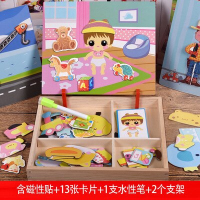 3d houten magnetische puzzels voor kinderen sticker montessori baby up educatief figuur dieren voertuig tekenbord leerzaam speelgoed: Baby-outfit