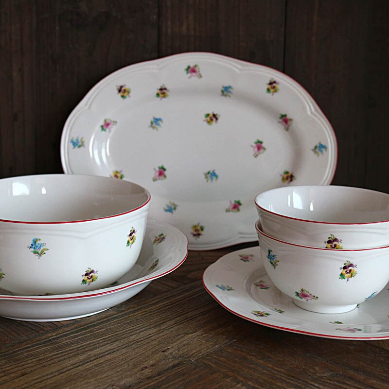 Ensemble de Table de Style campagnard à bord rouge/bol en céramique bol à soupe ménage
