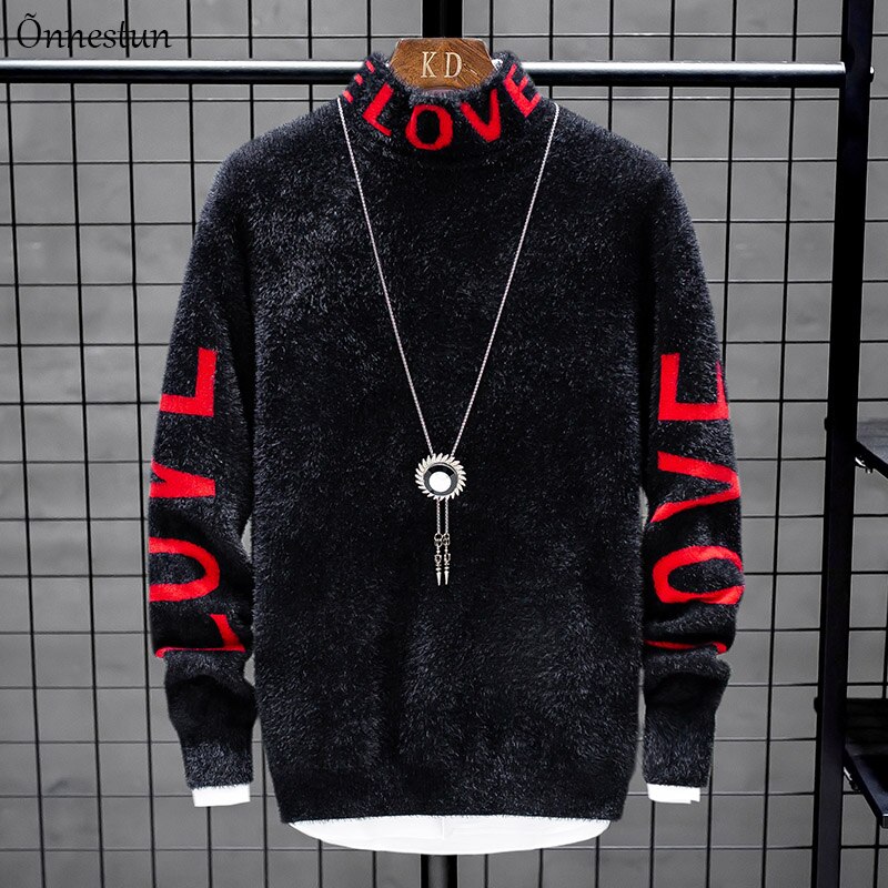 Onnestun Trui Mannen Kleding Winter Casual Plus Size Coltrui Trui Mannen Dikke Warme Trui Kerst Truien Man: Black / L