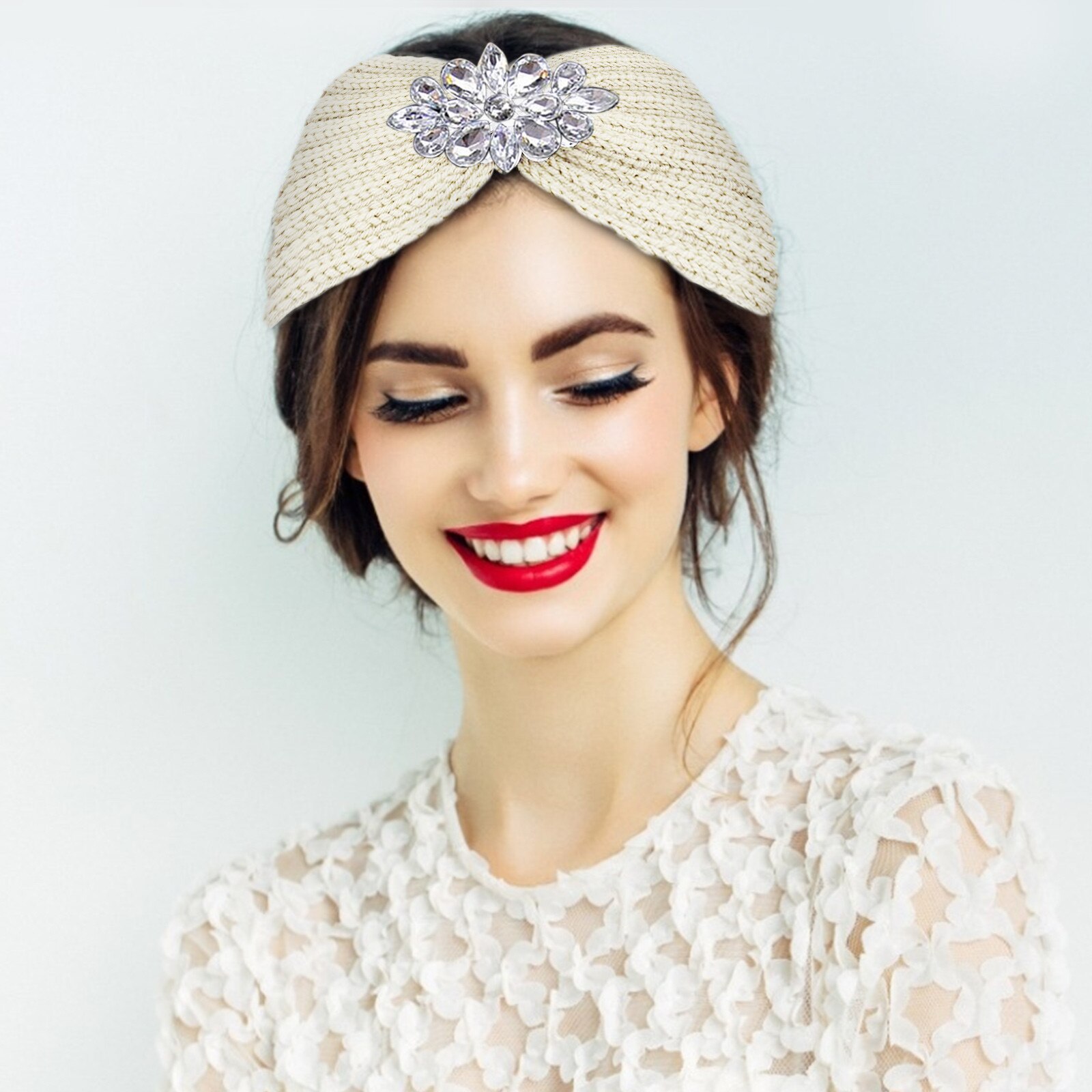 25 # turbante cinta ancha para el pelo para mujer, diadema tejida con diamantes de agua, envoltura para la cabeza de invierno, accesorios elásticos, tocados de Color sólido