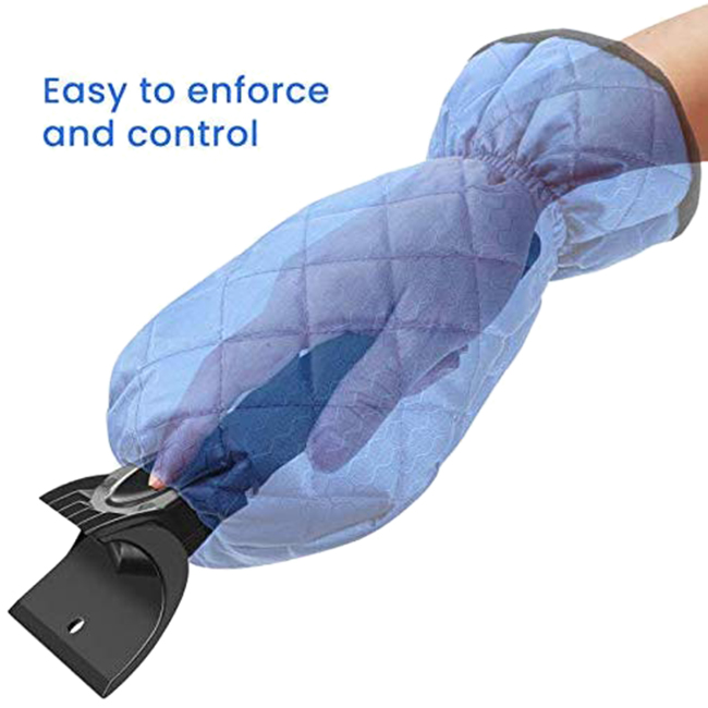 Grattoir à glace mitaine pour voiture pare-brise grattoir à neige gant imperméable à l'eau déneigeuse doublée de bleu polaire épais