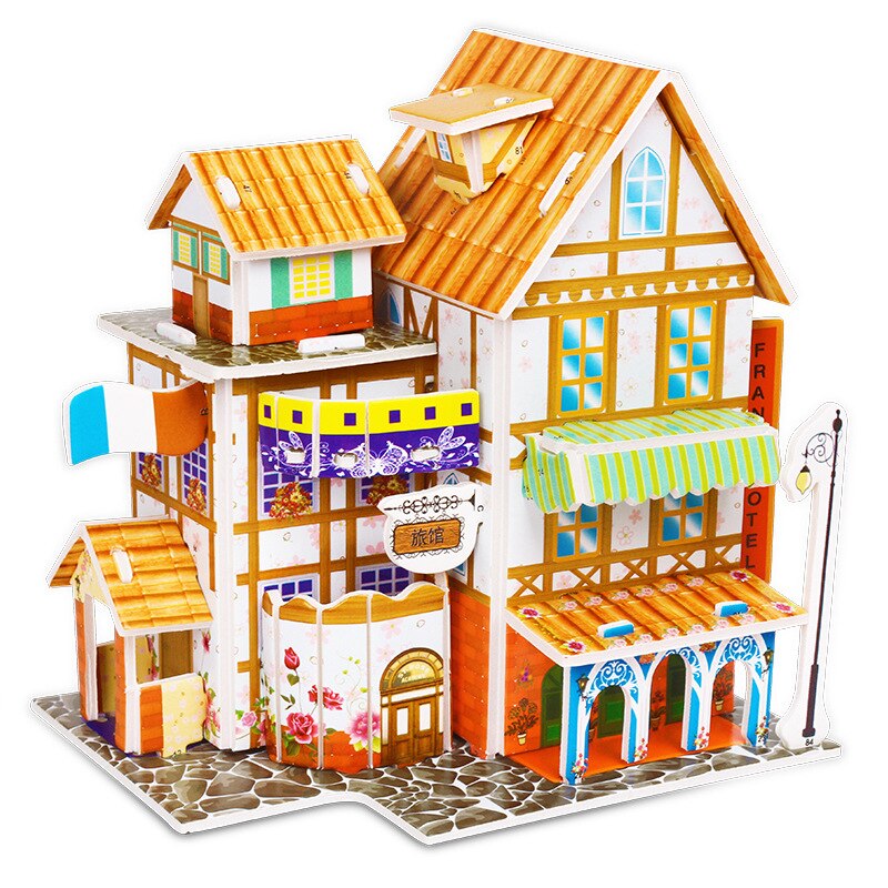 Puzzle 3D fai-da-te castello modello Cartoon House assemblaggio giocattolo di carta Kid Early Learning modello di costruzione regalo Puzzle per bambini: 9