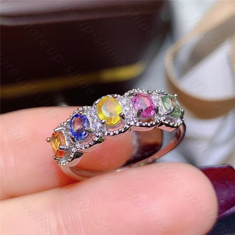 Anillo de zafiro de color Natural, anillo de plata 925 para mujer, atmósfera simple y estilo largo fluido