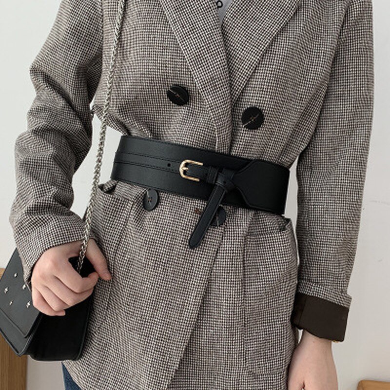 Fashione Ladies Wide Belt Elastic Vintage Buckle Leather Wide Wild Pin Buckle Women's Belt Waist Seal Belt
