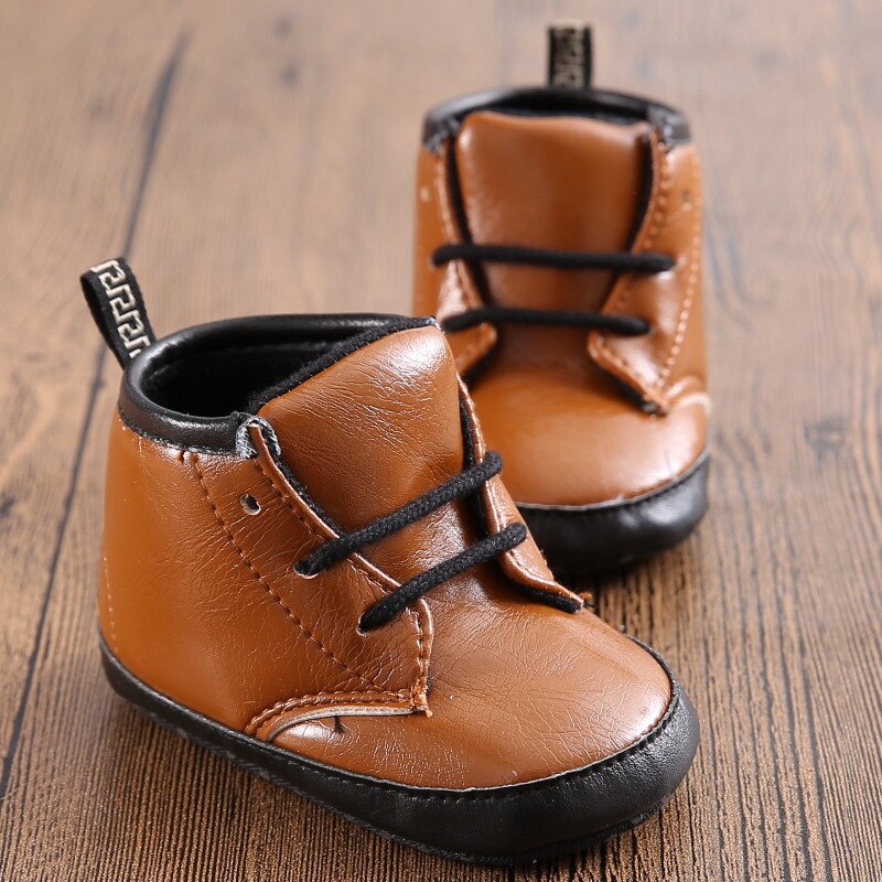 Baby Schoenen Meisjes Jongens Pu Leer Lace Up Hoge Kinderen Sneakers Meisje Baby Schoenen Sport Herfst Winter Schoenen: C74-Brown / 0-6 months
