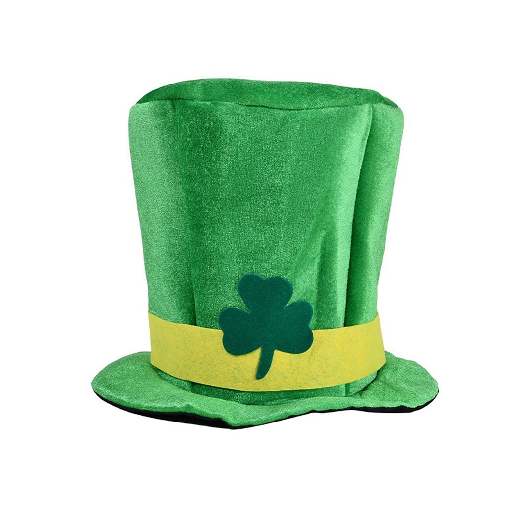 Oversized Green Shamrock Saint Patricks Day Leprechaun Hat White Striped Clover Irish Velvet Top Cap Cosplay Costume: 6