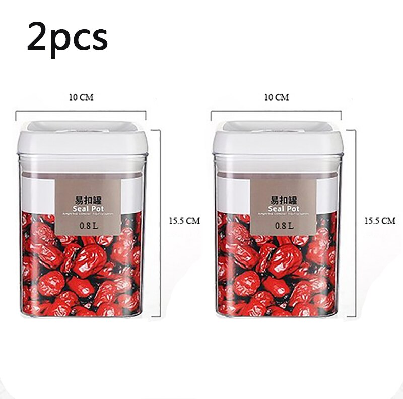 Plastic Food Storage Box Kitchen Refrigerator Containers Transparent Sealed Cans Lid Fresh-keeping Tanks Storage Containers: 2pcs 0.8L