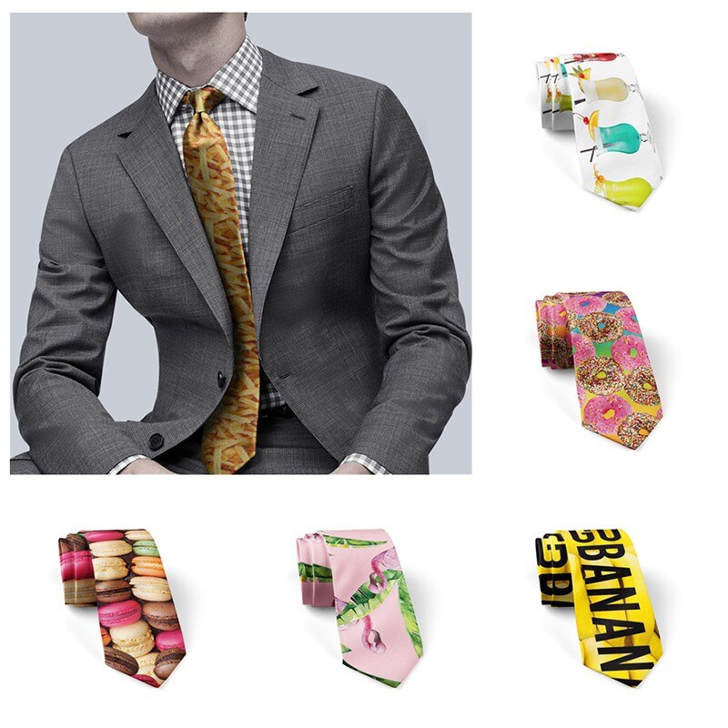 Potato Chips Printed Mens Ties Casual Shirt Collar Accessories 8cm Slim Festival Party Wedding Business Necktie for Male