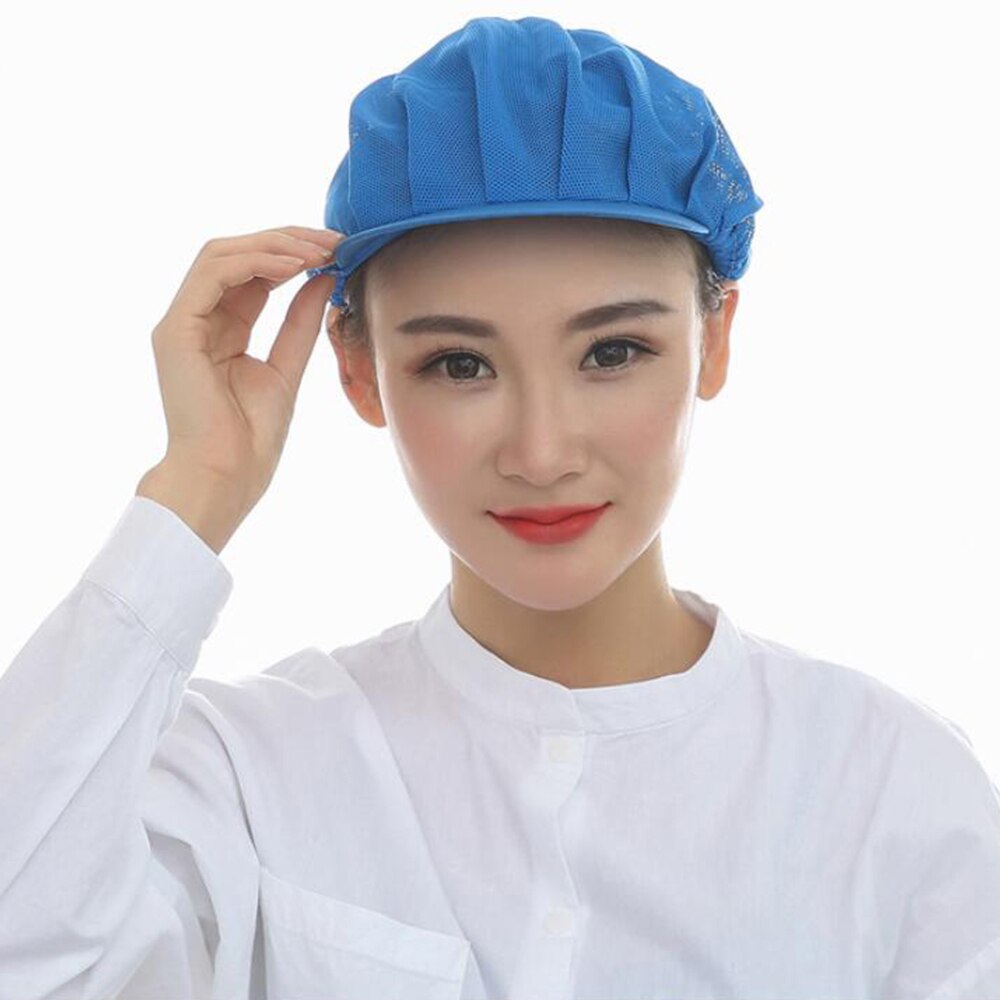Unisexe élastique maille casquette usine travailleurs travail porter chapeaux hommes femmes réglable respirant entrepôt Service alimentaire atelier porter casquettes: Bleu