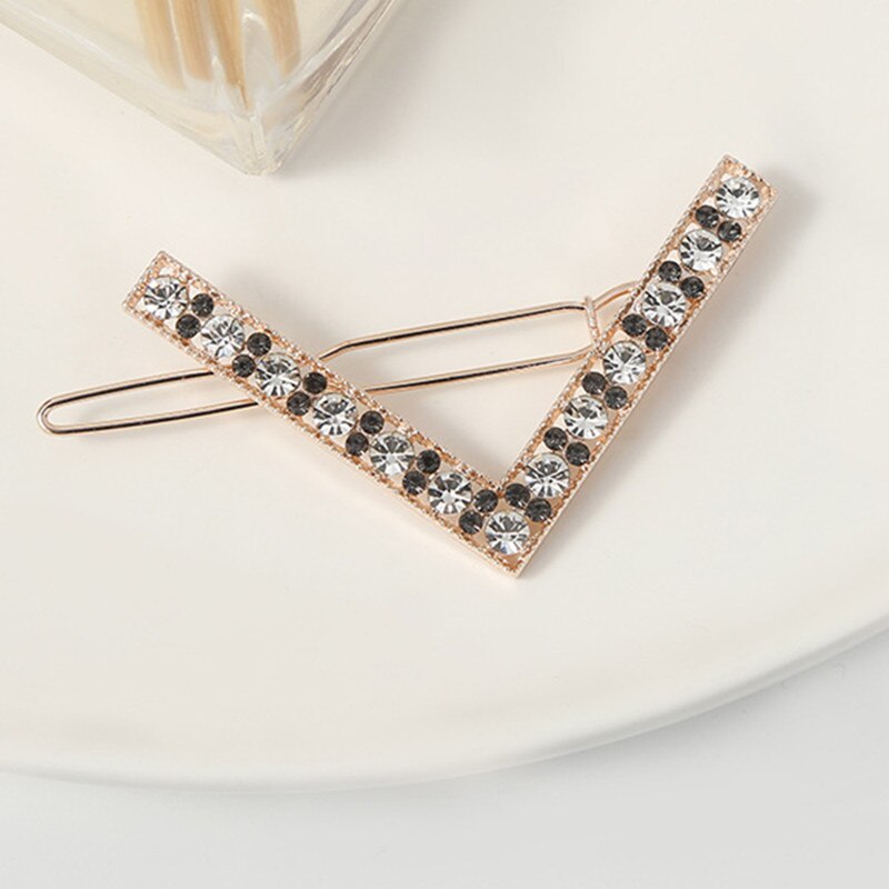 Pasador de Clip de pelo de , diadema de cristal geométrica de Metal, pasador circular con forma de V, soporte para niñas, accesorios de cabello para mujer: 3
