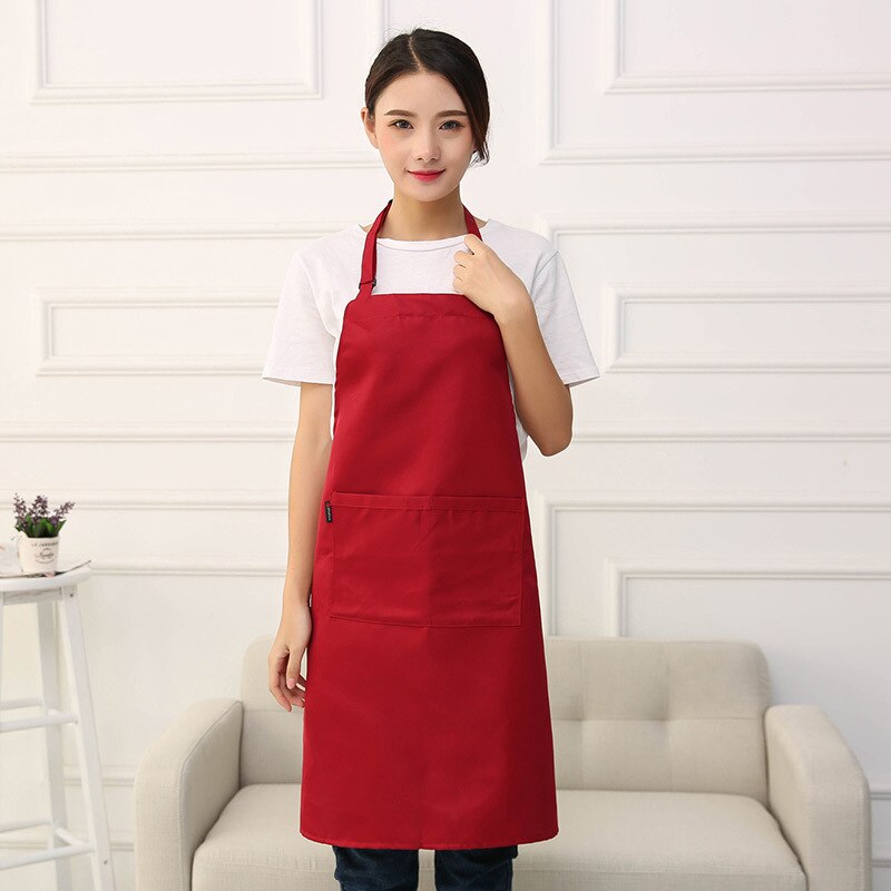 Hanging Neck Adjustable Apron Men Women Canteen Restaurant Home Kitchen Cooking Uniform TT@88: Deep Red