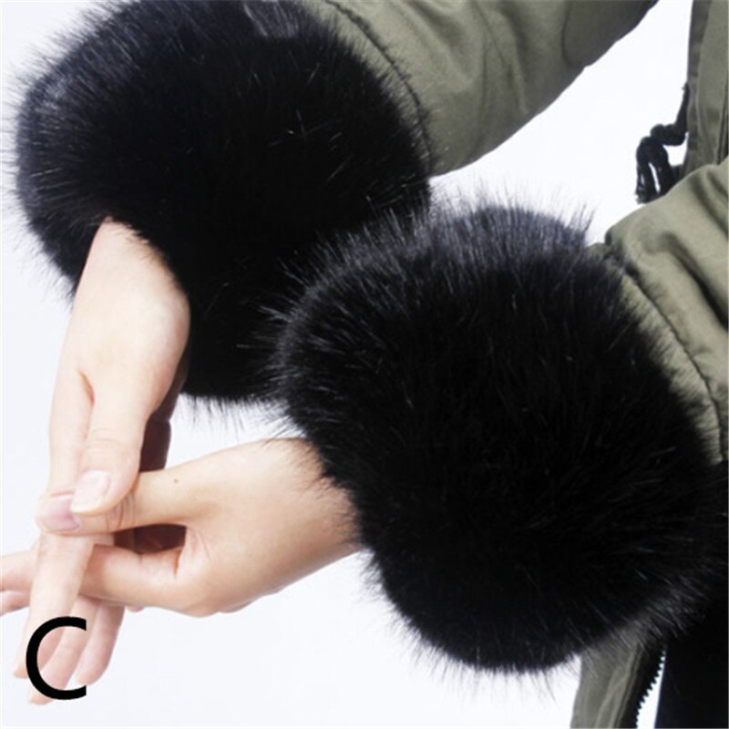 1 par kvinder vinter håndled varmere oversleeve varm og blød faux pels vindtæt arm armbånd armbånd arm ærmer: C