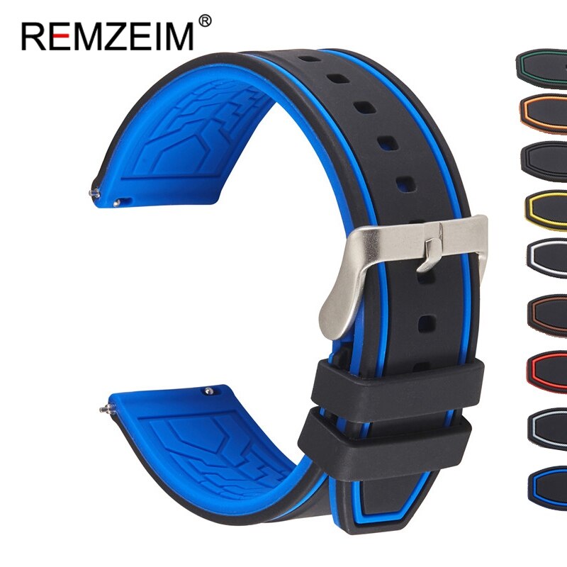 Premium Siliconen Horloge Band Quick Release Rubber Horloge Band 20Mm 22Mm 24Mm Horloge Band Horloge Vervanging Horlogeband groen: blue-black / 24Mm