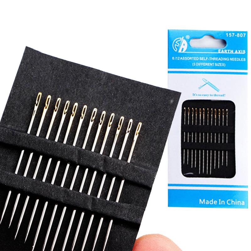 12 Pcs/Set Blind Needles Gold Silver Tail Easy To Go Through From Side Hand Sewing Embroidery Tool DIY Needlework Sewing Needles