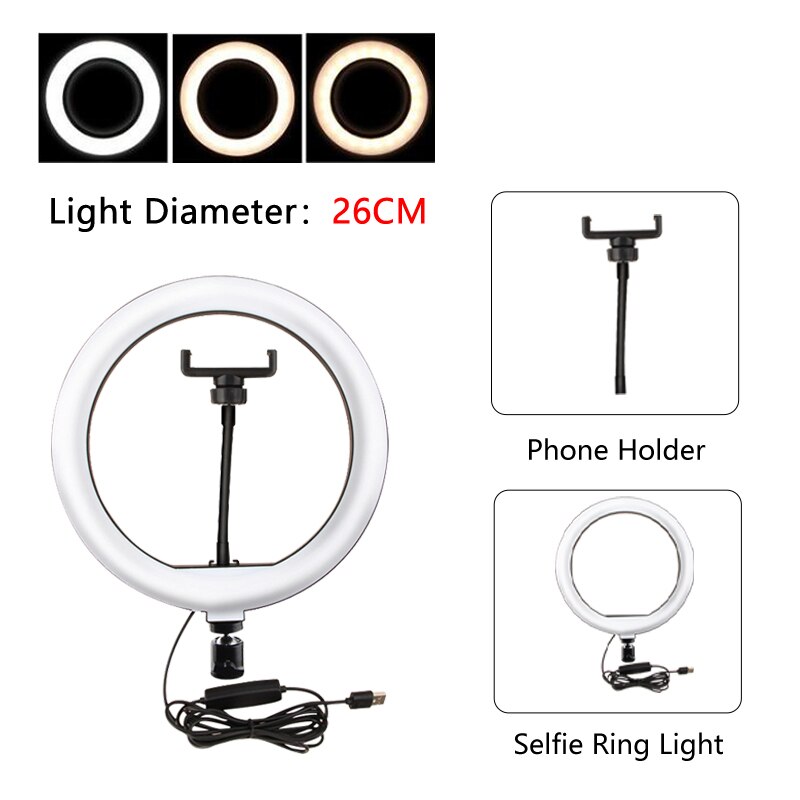 Selfie Ring Lamp Led Ring Light Selfie For Ring Phone Photography Lighting Camera Tripod Kit Photo Equipment Para Air Black: only 26cm lamp