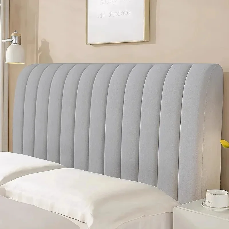 Bed Headboard Cover Luxury Soft Thick Velvet All-inclusive Solid Color Bedside Bed Back Dust Protector Home Room Bed: 180×200cm / Light Grey
