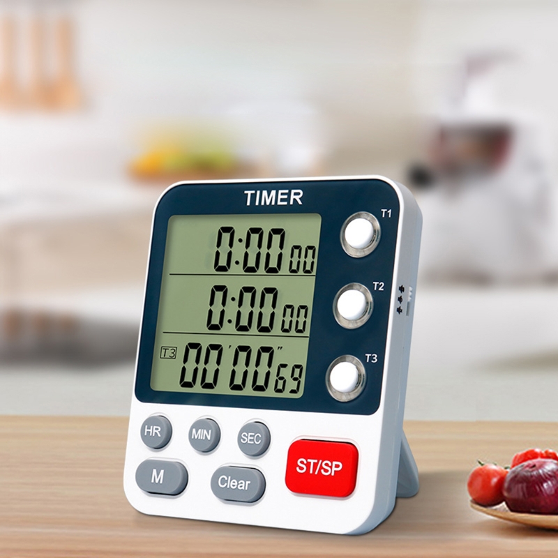 Temporizador Digital de cocina, 3 canales, cuenta arriba y abajo
