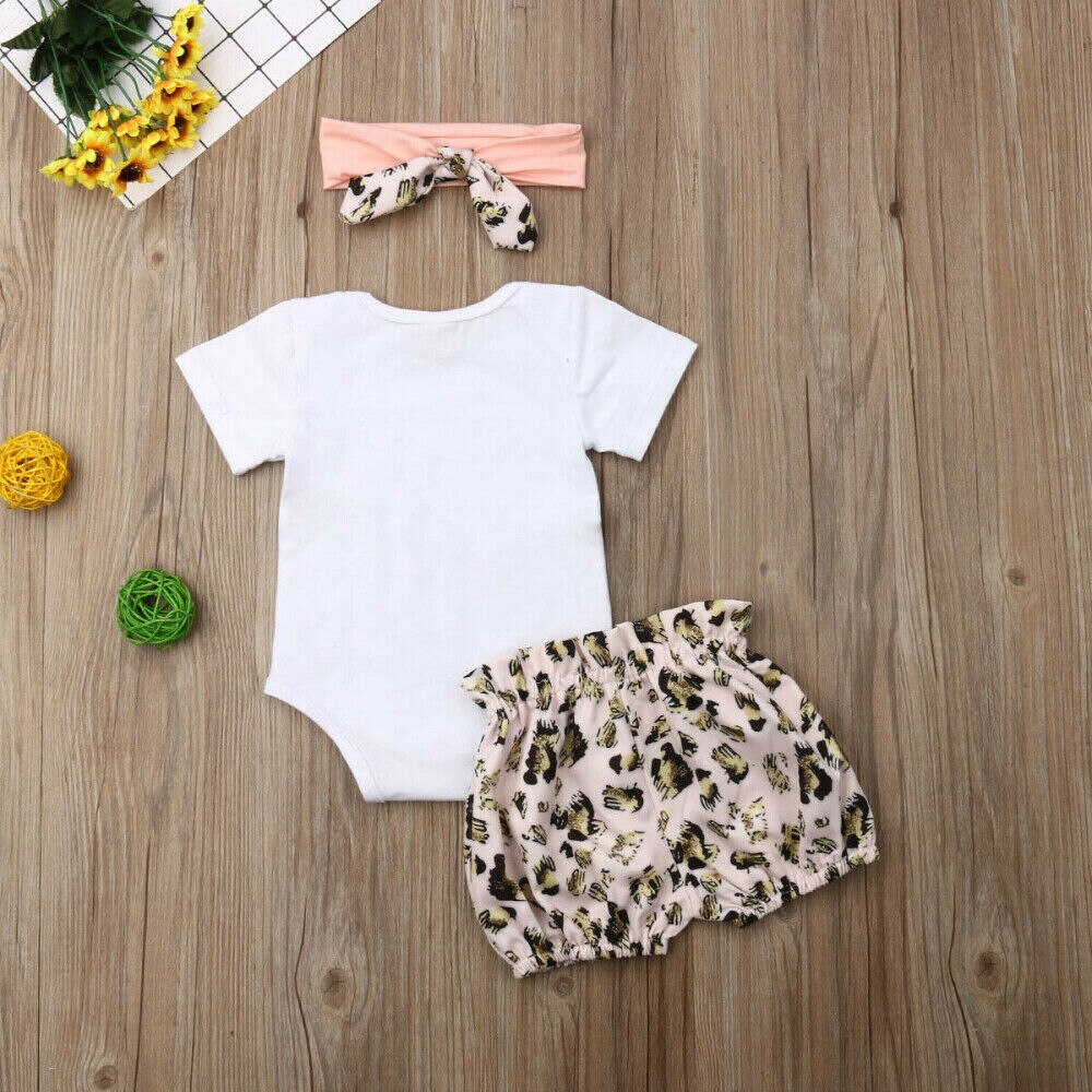 Kinderen Zomer Kleding Baby Kids Baby Meisje Kleding 3 Pcs Sets Brief Romper Luipaard Shorts Hoofdband Casual Outfits 0 -24 M