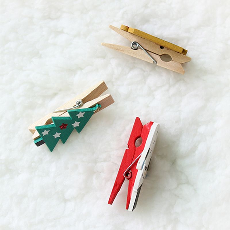 Christmas Wood Clips Christmas Tree Photo Clips Clothespins DIY Photo Pegs for Home School Art Craft Decor