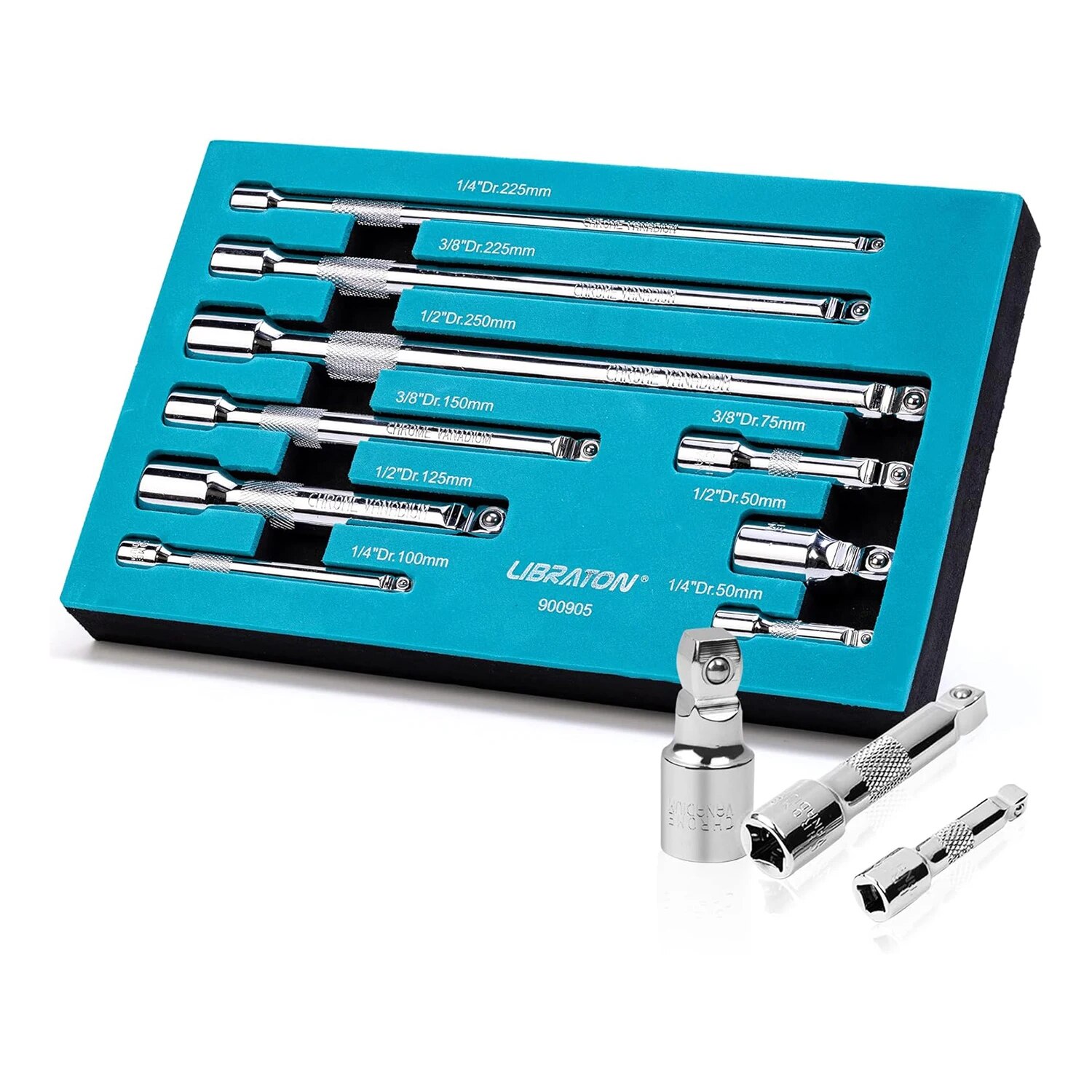 Libraton Wobble Extension Set Socket Extensions Set Ratchet Extensions 1/4" 3/8" 1/2" Wobble Extensions Drive Socket Extension: Silver