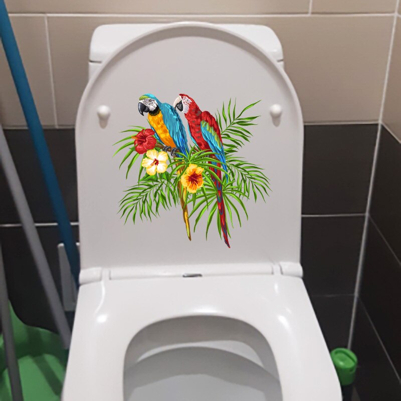Zttzdy 26.5 cm× 25.8cm håndtegnet papegøje wc-indretning toiletklistermærker boligvægtilbehør  t2-0814