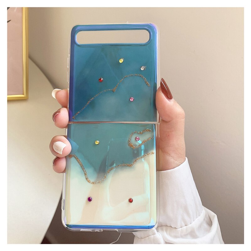 Classic Phone Case for Samsung Zflip 5g Cover Rendering Watercolor Rhinestone Case for Galaxy Z Flip 5G Case Capa Bumper