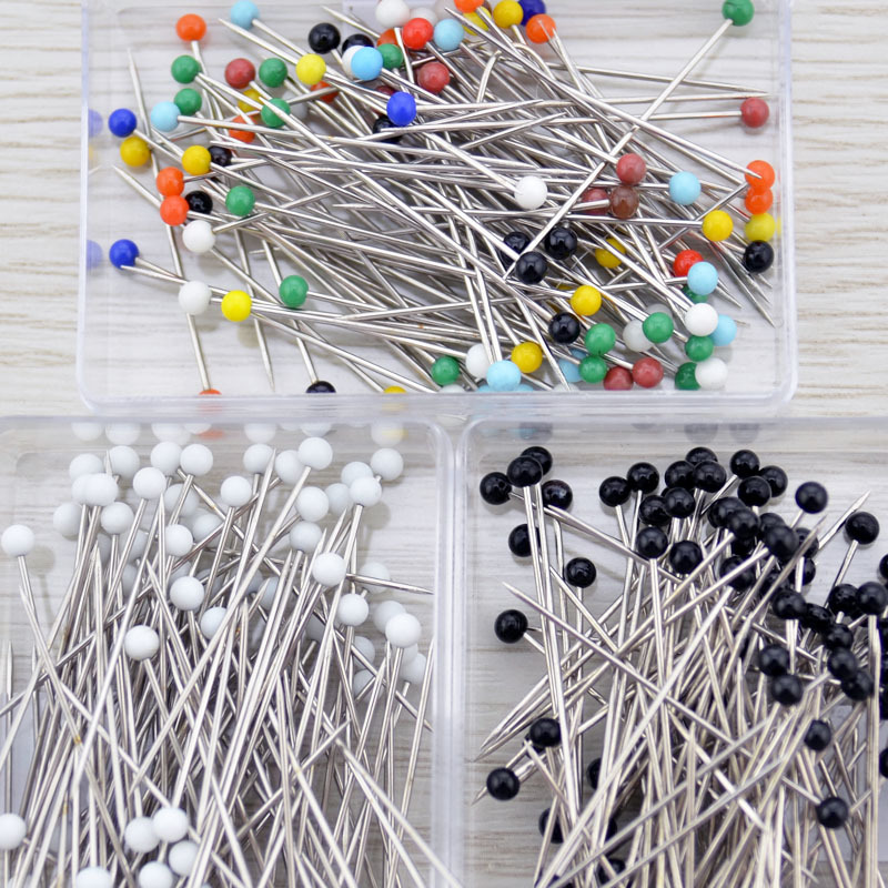100 unids/caja de alfileres de cabeza de vidrio redondos coloridos, agujas de posicionamiento de empuje recto, accesorios de costura para herramientas de bricolaje de confección