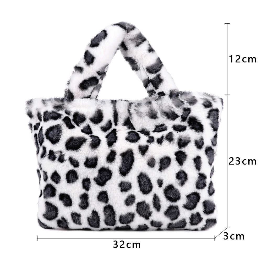 1 pc leopard plysj veske med kjede myk skulderveske for kvinner stor vinter messenger bag varm pels veske