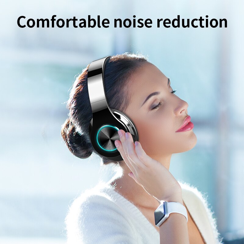 Draadloze bluetooth-headset voor telefoon, bluetooth-koptelefoon 5.0 met led-licht, bas, stereo voor pc, mobiele telefoon