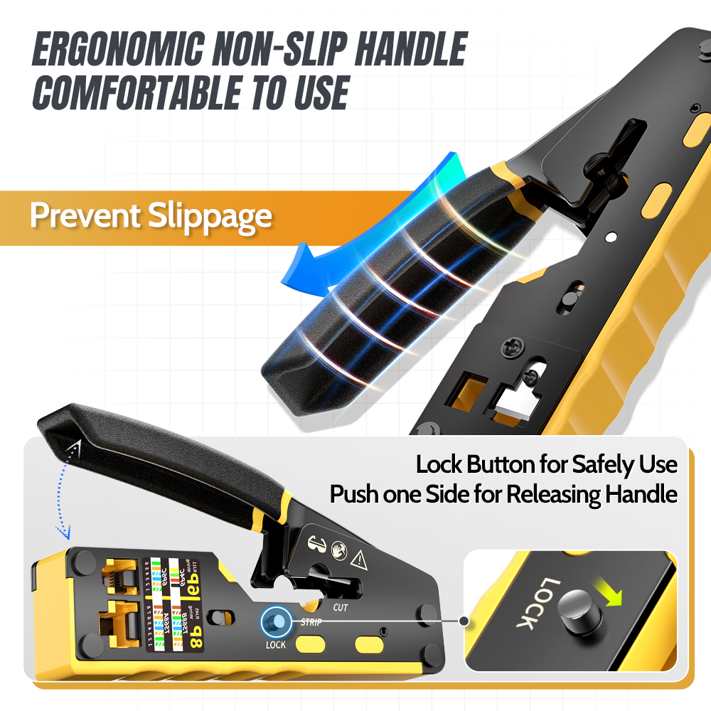 Ampcom  rj45 netværkskrimper gennemløb multifunktionel ethernet-krympetang krympe/klip/afisolere til lantel (rj11/ kat. 5e/6 utp stp