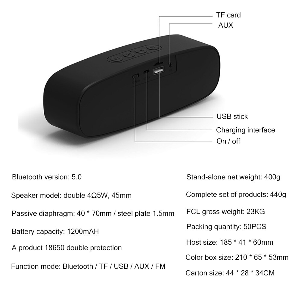 Bluetooth 5.0 Draadloze Speaker Usb Flash Drive Tf-kaart Afspelen Dual Hoorns Subwoofer Tws Draadloze Kolom