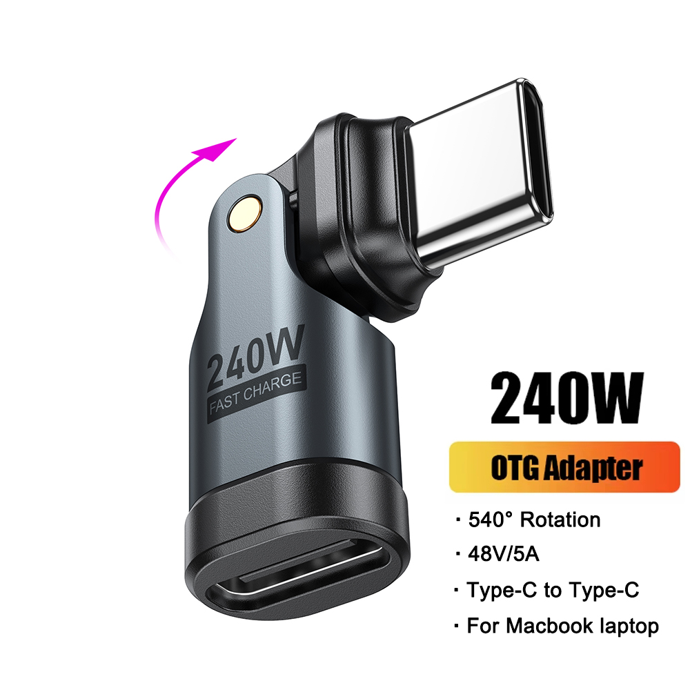 AUFU PD240W OTG Adapter USB C na typ C 540 Obrót typu C Konwerter męski na żeński dla Macbook Xiaomi Samsung Złącze OTG: Black